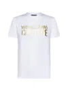 Versace Jeans Couture White Cotton T-shirt With Gold Lettering In White Gold