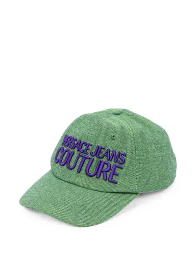 Versace Jeans Couture Logo-embroidered Denim Baseball Cap In Green