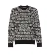 Versace Jeans Couture Monogram Crewneck Sweater With Ribbed Finish In Black