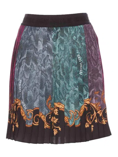 Versace Jeans Couture Logomania Pleated Mini Skirt In Multicolor