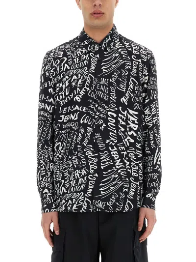 Versace Jeans Couture Logomania Print Shirt In Black