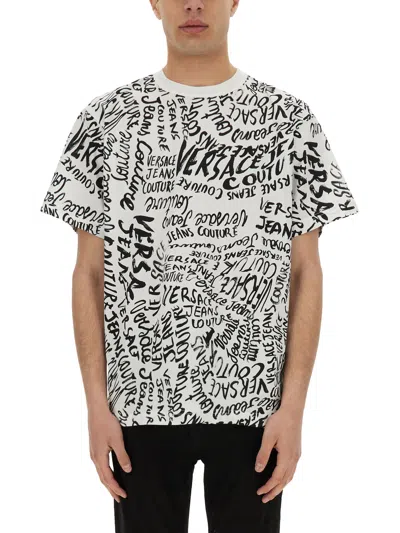 Versace Jeans Couture Logo Print Crew Neck T-shirt In White