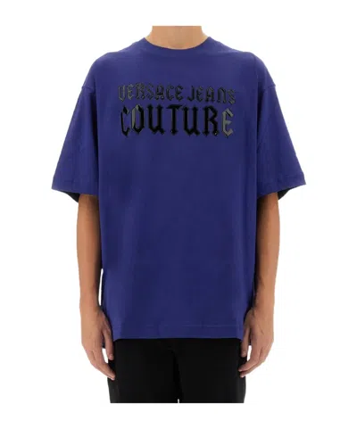 Versace Jeans Couture Logo-patch Crewneck T-shirt In Blue