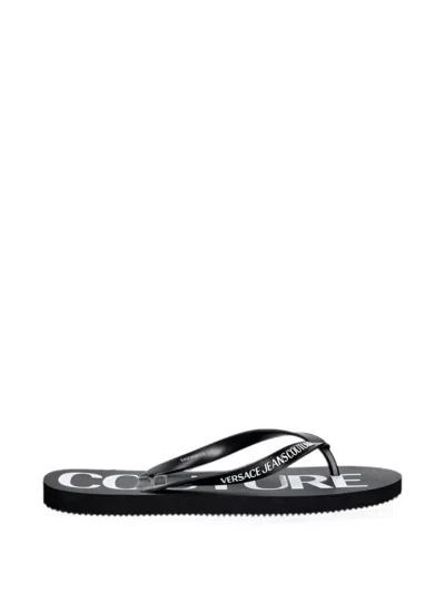 Versace Jeans Couture Logo-print Flip-flops In Black