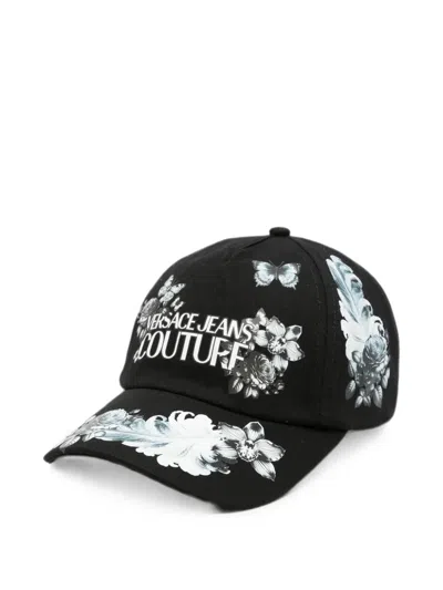 Versace Jeans Couture Logo-print Floral-print Baseball Cap In Black
