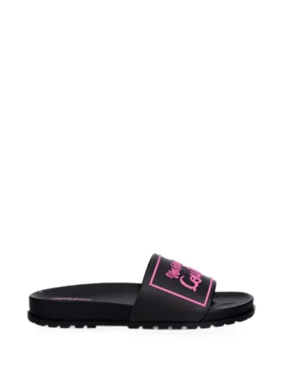 Versace Jeans Couture Logo-print Slides In Black