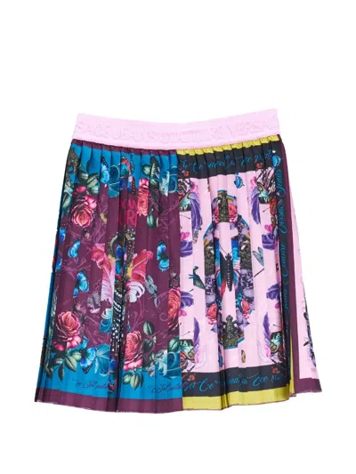 Versace Jeans Couture Logo-waistband Pleated Mini Skirt In Multi