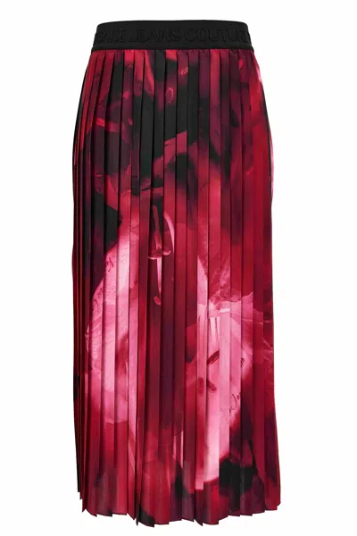 Versace Jeans Couture Long Pleated Skirt In Pink