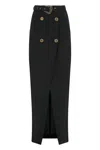Versace Jeans Couture Long Skirt With Belted Waist And Double-breasted Buttons In Black