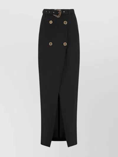 Versace Jeans Couture Long Skirt With Belted Waist And Double-breasted Buttons In Black