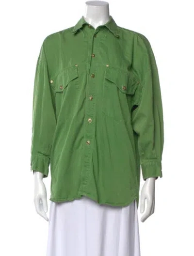 Pre-owned Versace Jeans Couture Long Sleeve Button-up Top In Green