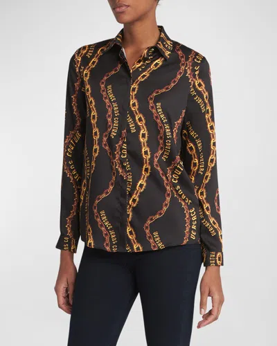 Versace Jeans Couture Long-sleeve Chain Logo Shirt In Rosa | ModeSens