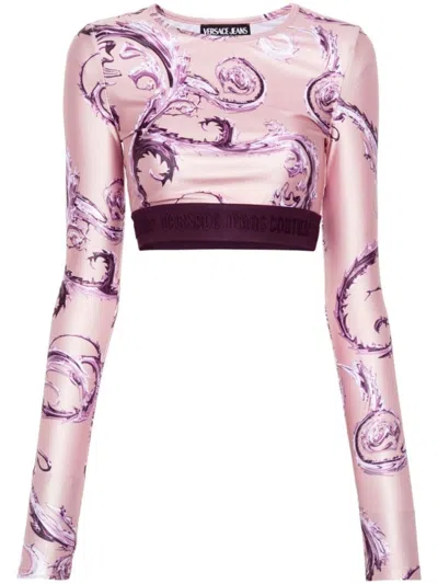 VERSACE JEANS COUTURE VERSACE JEANS COUTURE LONG SLEEVE CROPPED T-SHIRT WITH GLOSSY FINISH