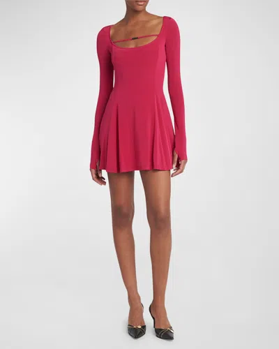 Versace Jeans Couture Long-sleeve Knit Mini Dress In Plum