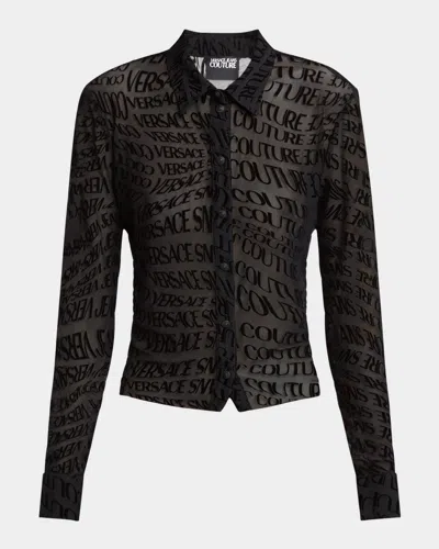 Versace Jeans Couture Long-sleeve Mesh Logo Shirt In Black