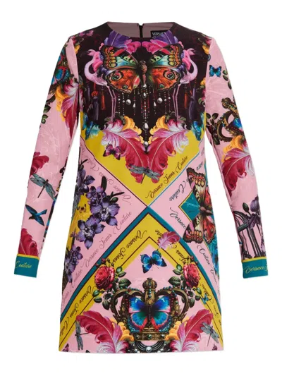 Versace Jeans Couture Long-sleeve Print Mini Dress In Animal Print