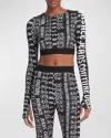 Versace Jeans Couture Long-sleeve Stretch Logo Top In Blackwhite