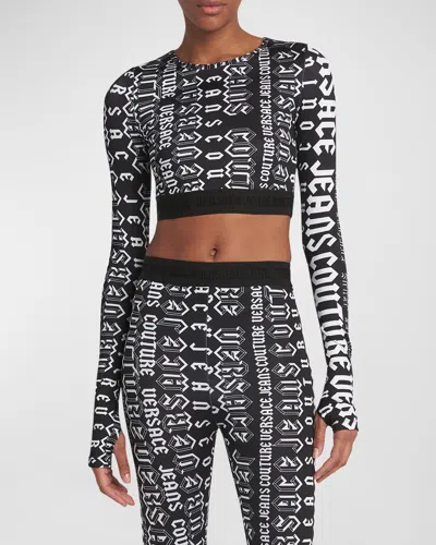 Versace Jeans Couture Long-sleeve Stretch Logo Top In Black