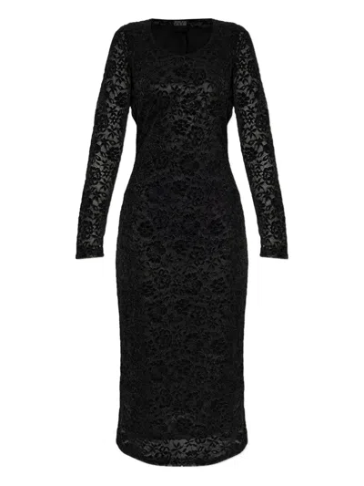 Versace Jeans Couture Long-sleeved Lace Midi Dress In Black