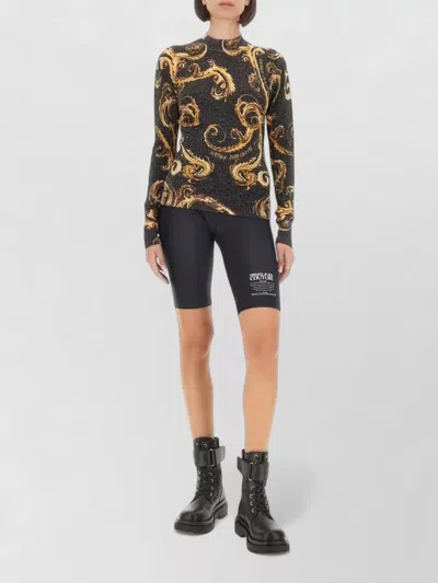 Versace Jeans Couture Lurex Knit High Neck Long Sleeve Top In Black