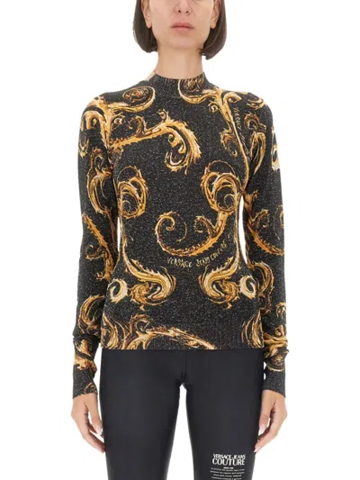 Versace Jeans Couture Slim Fit Lurex Knit T-shirt In Black
