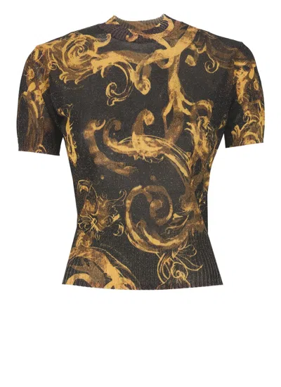Versace Jeans Couture Barocco-print Glitter Knitted Top In Multi