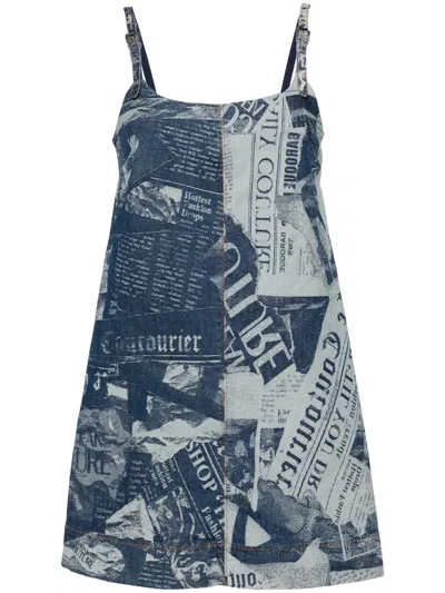 Versace Jeans Couture Magazine Denim Minidress In Blue