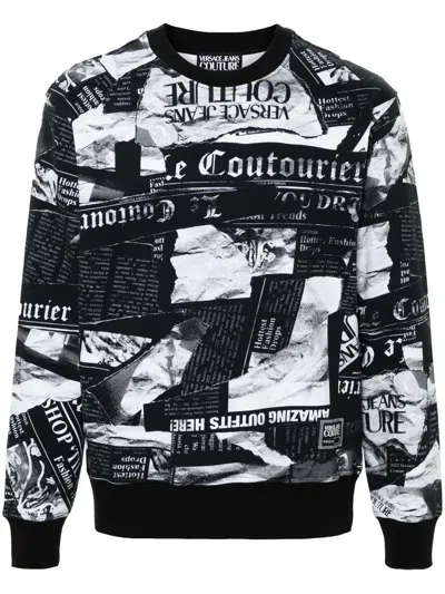 Versace Jeans Couture Magazine-print Cotton Sweatshirt In Black