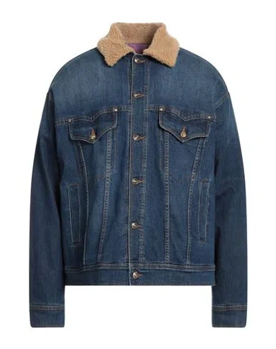 Versace Jeans Couture Man Denim Outerwear Blue Size 38 Polyester, Cotton
