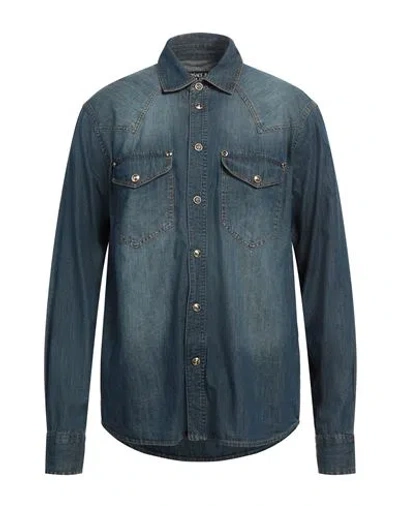 Versace Jeans Couture Man Denim Shirt Blue Size 38 Cotton