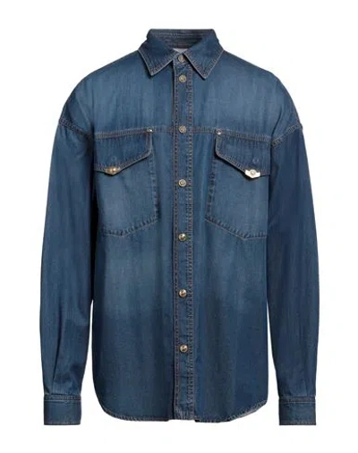 Versace Jeans Couture Man Denim Shirt Blue Size 38 Cotton