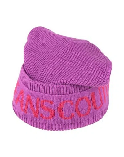 VERSACE JEANS COUTURE VERSACE JEANS COUTURE MAN HAT PURPLE SIZE ONESIZE WOOL, ACRYLIC