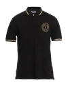 Versace Jeans Couture Cotton Polo Shirt Featuring V-emblem Embroidery In Black