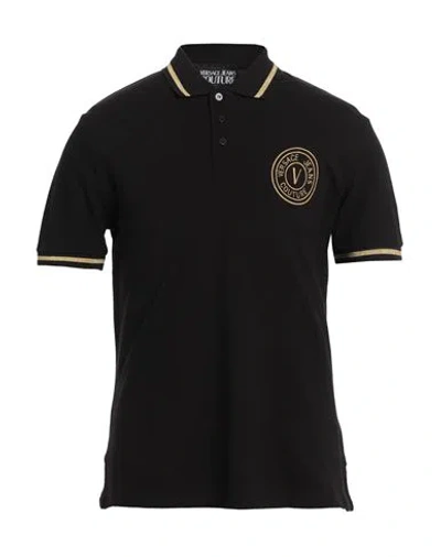 Versace Jeans Couture Man Polo Shirt Black Size L Cotton, Polyester, Elastane, Metallic Polyester