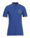 Versace Jeans Couture Man Polo Shirt Blue Size L Cotton, Polyester, Elastane, Metallic Polyester