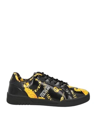 Versace Jeans Couture Man Sneakers Black Size 11 Leather, Rubber In Black