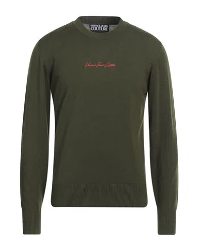 Versace Jeans Couture Embroidered-logo Wool Jumper In Green