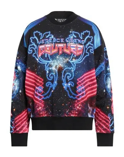 VERSACE JEANS COUTURE VERSACE JEANS COUTURE MAN SWEATSHIRT BLACK SIZE L COTTON, ELASTANE