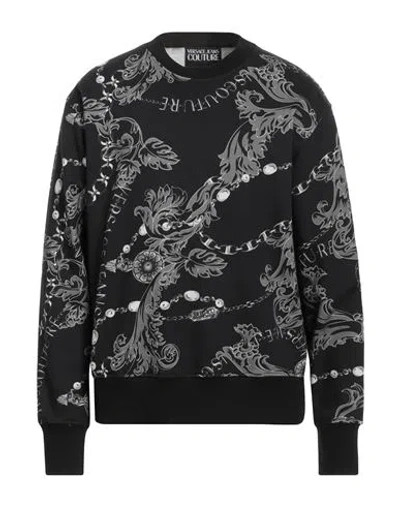 VERSACE JEANS COUTURE VERSACE JEANS COUTURE MAN SWEATSHIRT BLACK SIZE S COTTON, ELASTANE