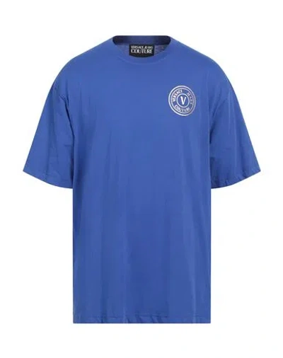 Versace Jeans Couture Man T-shirt Azure Size L Cotton In Blue