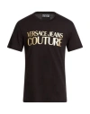 Versace Jeans Couture Cotton T-shirt With Metallic Gold Logo In Black
