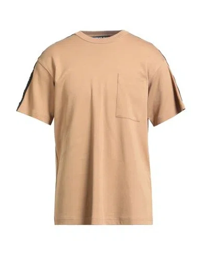 Versace Jeans Couture Man T-shirt Camel Size M Cotton In Brown