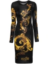 Versace Jeans Couture Long Sleeve Bodycon Dress With Iconic Logo And Elegant Print