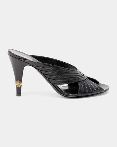 Versace Jeans Couture Medusa 90mm Leather Mules In Black-gold
