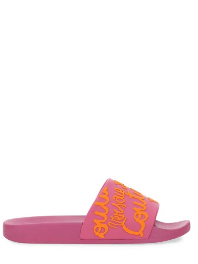 Versace Jeans Couture Medusa Smiley Slide Sandals In Pink
