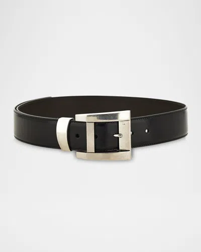 Versace Jeans Couture Men & Apos;s Oversized-buckle Leather Belt In 1b000-black
