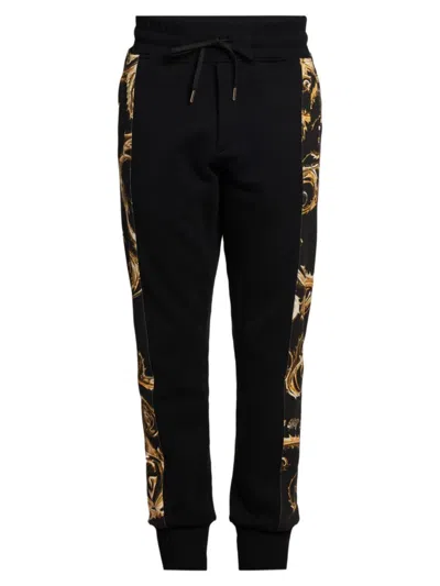 Versace Jeans Couture Men's Baroque Cotton Sweatpants In Black Gold