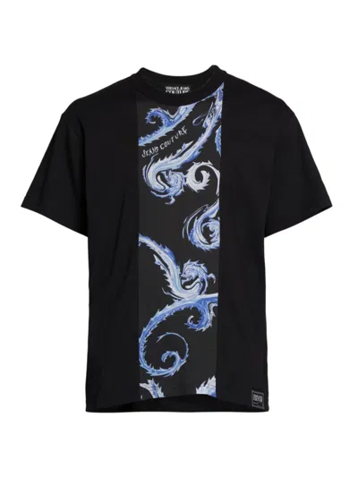 Versace Jeans Couture Barocco-print Cotton T-shirt In Nero Royal