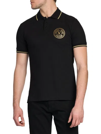 Versace Jeans Couture Men's Emblem Iridescent Polo In Black