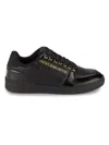 Versace Jeans Couture Logo-debossed Leather Sneakers In Black Gold
